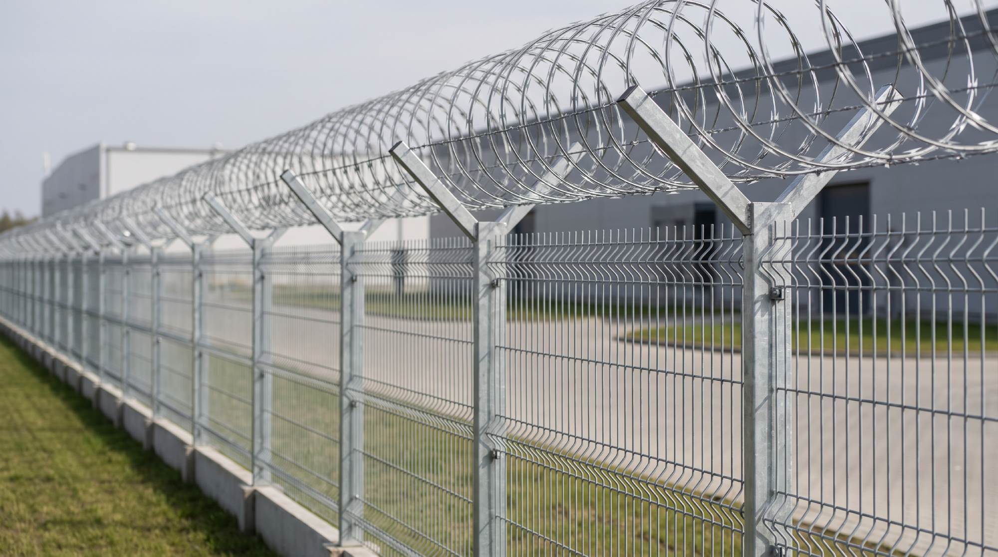 Siatka ostrzowa z concertiną przestrzenną na zwieńczeniu - dwupoziomowa bariera ochronna