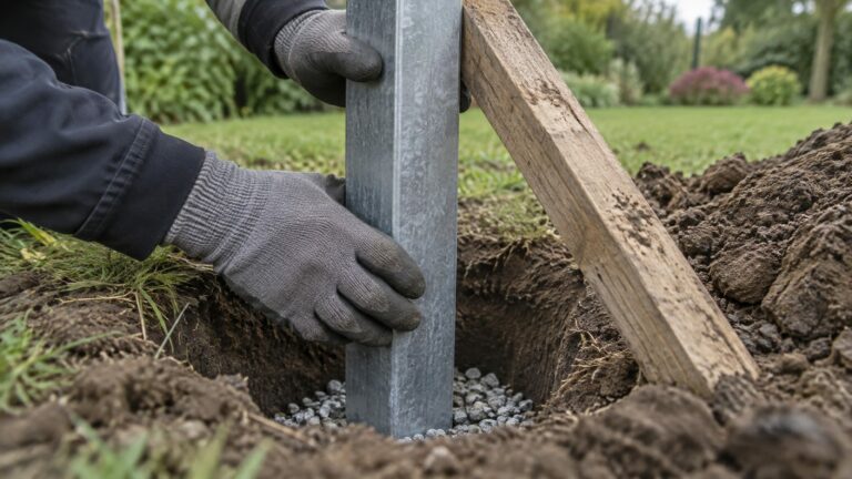 Słupek do paneli ogrodzeniowych 60x40 mm ustawiany w dołku na podsypce z kruszywa